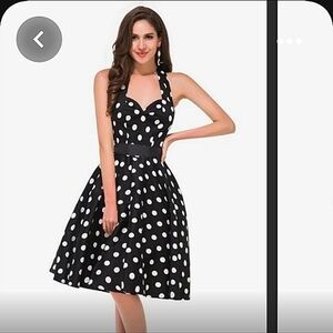 NWOT H&R Black Dress with White Polka-dot